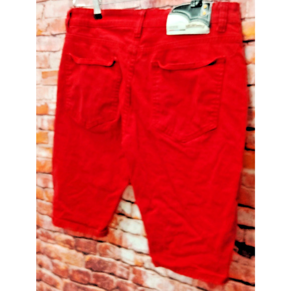 Demolition Capri Jeans Mens 36 Red Denim Stacked Zipper Five Pocket Y2K Grunge - Picture 7 of 8